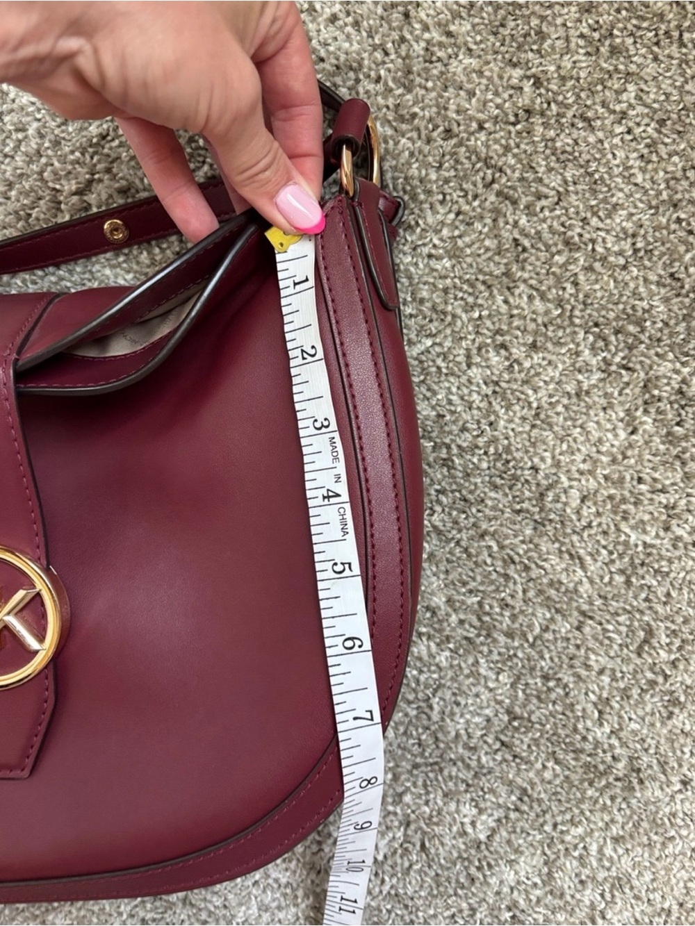 Michael Kors Gabby Maroon Leather Saddle Bag with Gold MK Emblem - Picture 9 of 11